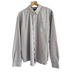 Mason James Stretch Men's Sz XL Orange Blue White Button Down Long Sleeve Shirt